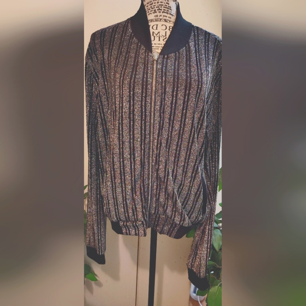 Striped Metallic Bomber Jacket